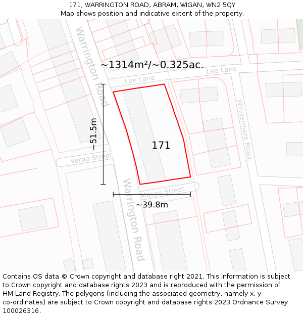171, WARRINGTON ROAD, ABRAM, WIGAN, WN2 5QY: Plot and title map