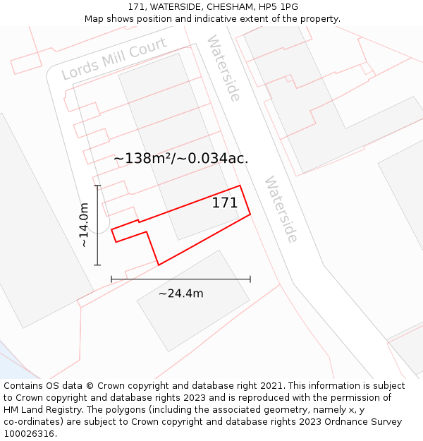 171, WATERSIDE, CHESHAM, HP5 1PG: Plot and title map