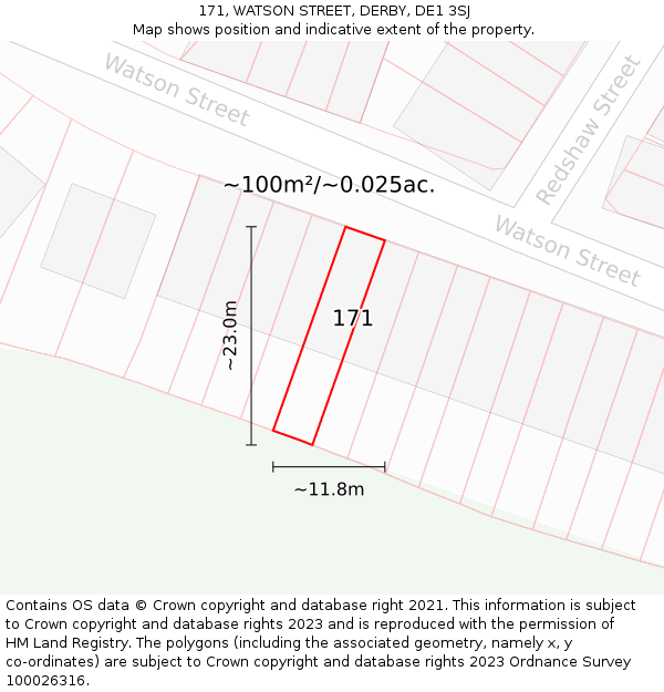 171, WATSON STREET, DERBY, DE1 3SJ: Plot and title map