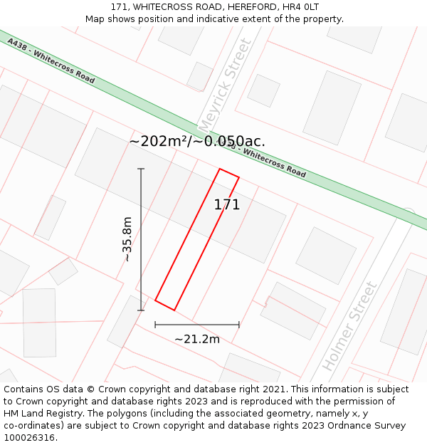 171, WHITECROSS ROAD, HEREFORD, HR4 0LT: Plot and title map