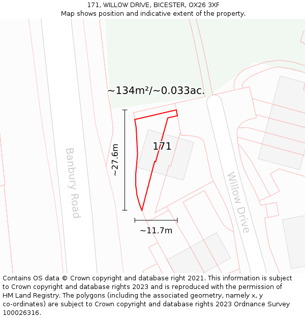 171, WILLOW DRIVE, BICESTER, OX26 3XF: Plot and title map