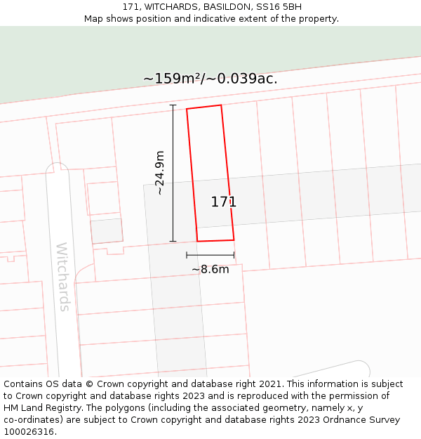 171, WITCHARDS, BASILDON, SS16 5BH: Plot and title map