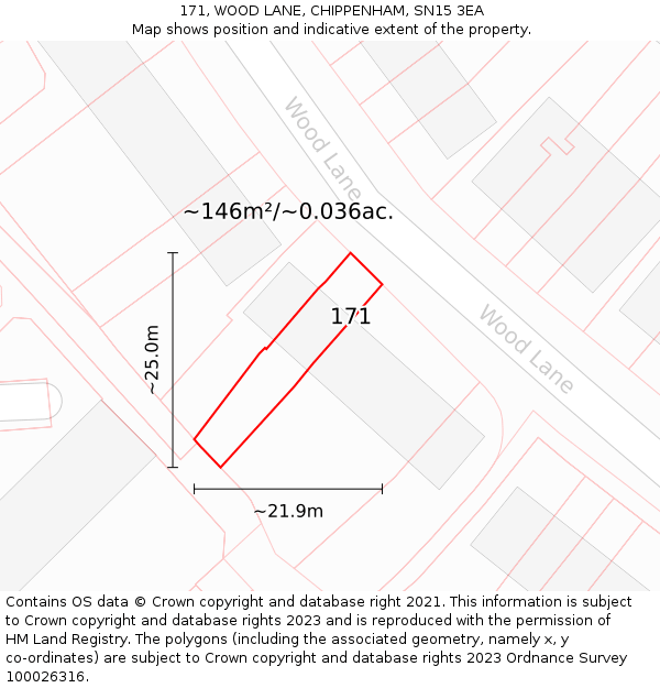 171, WOOD LANE, CHIPPENHAM, SN15 3EA: Plot and title map