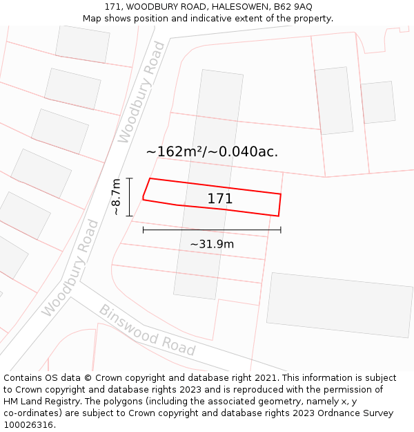 171, WOODBURY ROAD, HALESOWEN, B62 9AQ: Plot and title map
