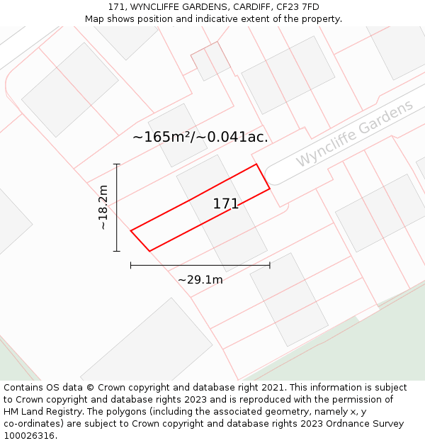 171, WYNCLIFFE GARDENS, CARDIFF, CF23 7FD: Plot and title map