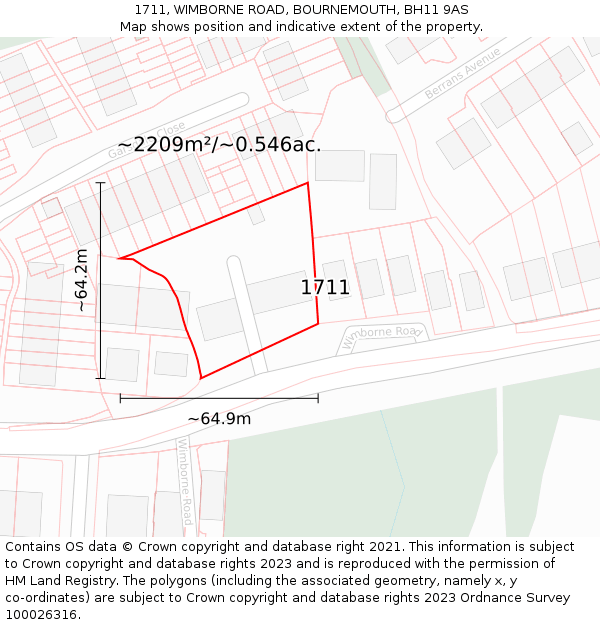 1711, WIMBORNE ROAD, BOURNEMOUTH, BH11 9AS: Plot and title map
