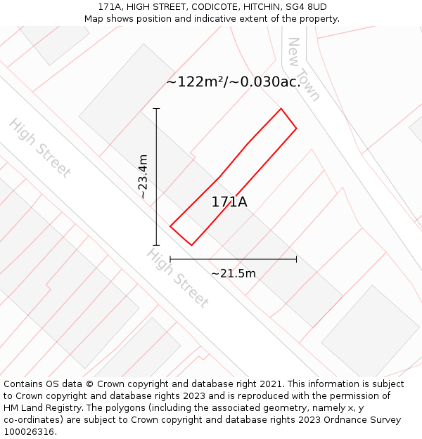 171A, HIGH STREET, CODICOTE, HITCHIN, SG4 8UD: Plot and title map