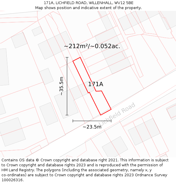 171A, LICHFIELD ROAD, WILLENHALL, WV12 5BE: Plot and title map