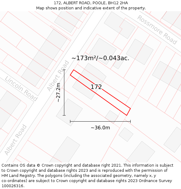 172, ALBERT ROAD, POOLE, BH12 2HA: Plot and title map