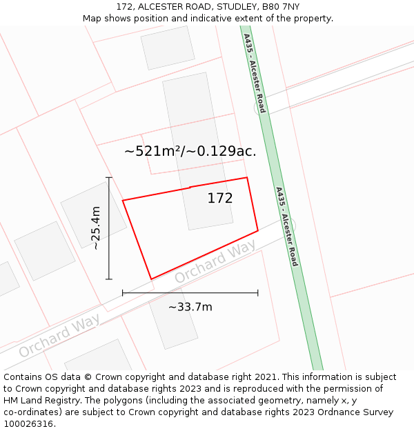 172, ALCESTER ROAD, STUDLEY, B80 7NY: Plot and title map
