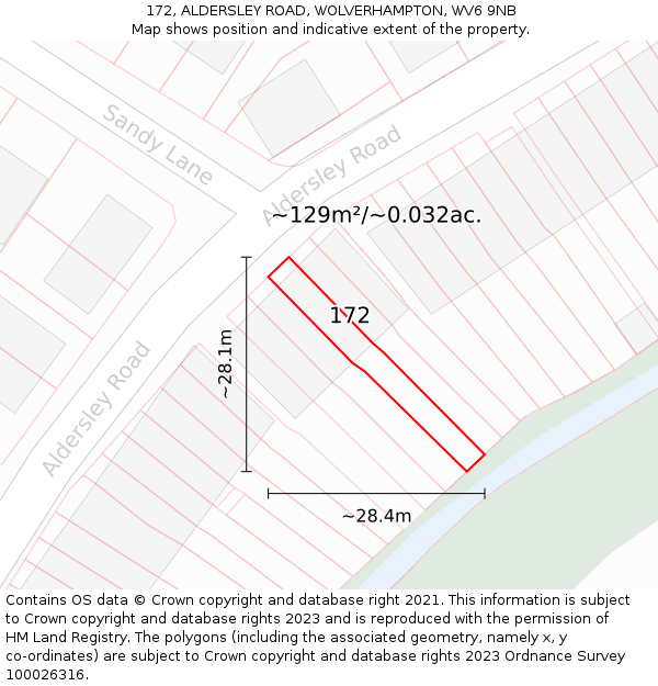 172, ALDERSLEY ROAD, WOLVERHAMPTON, WV6 9NB: Plot and title map