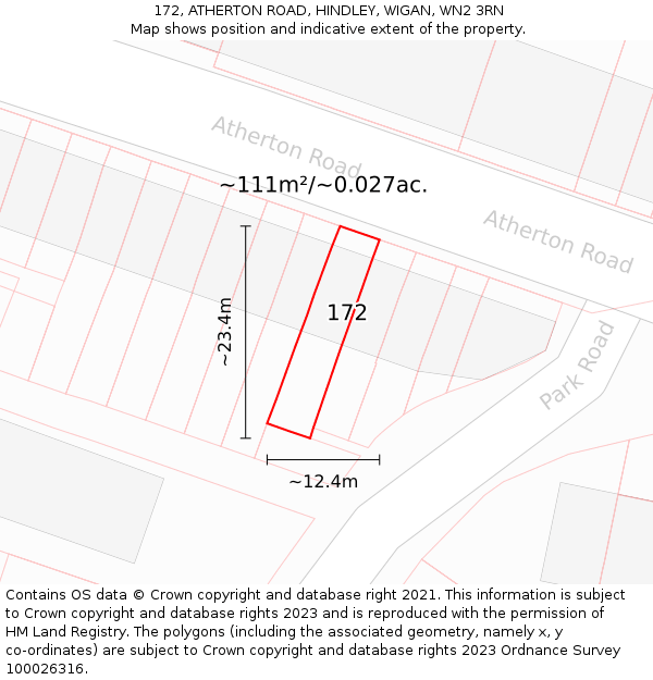 172, ATHERTON ROAD, HINDLEY, WIGAN, WN2 3RN: Plot and title map