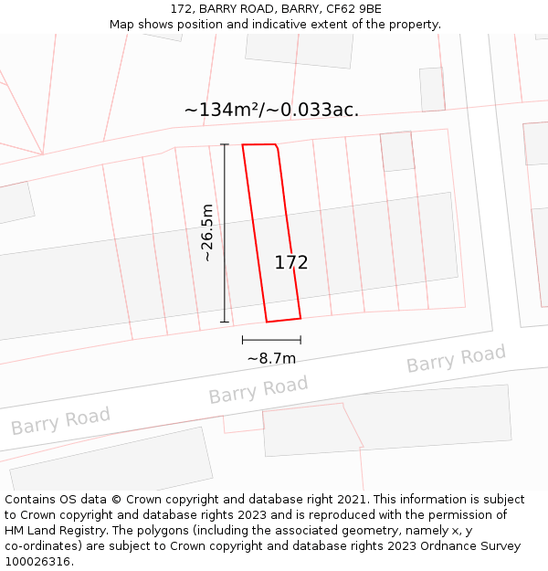 172, BARRY ROAD, BARRY, CF62 9BE: Plot and title map