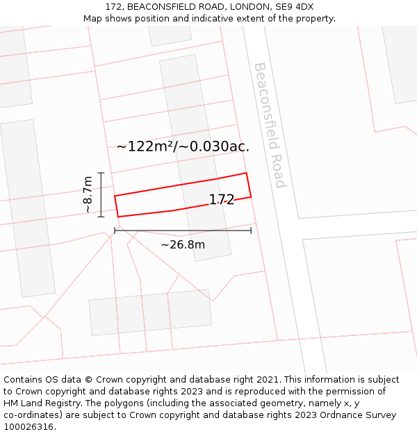 172, BEACONSFIELD ROAD, LONDON, SE9 4DX: Plot and title map