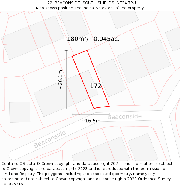 172, BEACONSIDE, SOUTH SHIELDS, NE34 7PU: Plot and title map