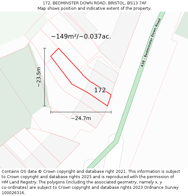 172, BEDMINSTER DOWN ROAD, BRISTOL, BS13 7AF: Plot and title map