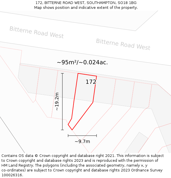 172, BITTERNE ROAD WEST, SOUTHAMPTON, SO18 1BG: Plot and title map