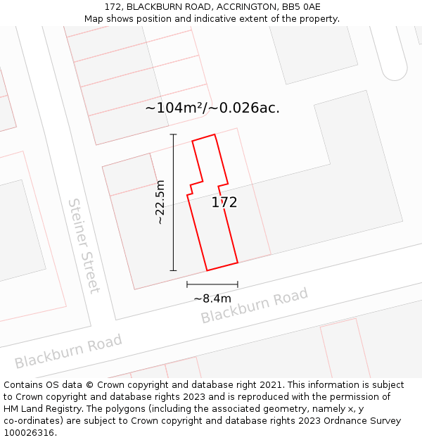 172, BLACKBURN ROAD, ACCRINGTON, BB5 0AE: Plot and title map