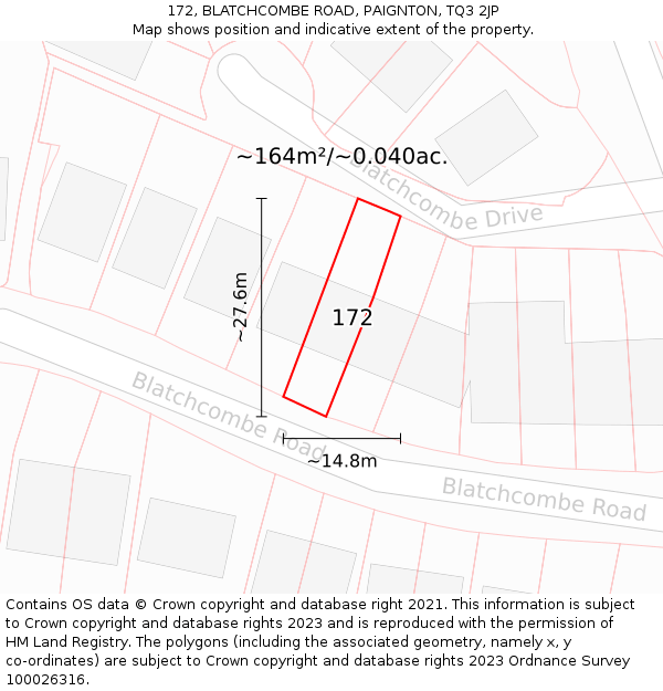 172, BLATCHCOMBE ROAD, PAIGNTON, TQ3 2JP: Plot and title map