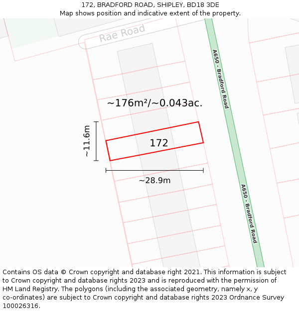 172, BRADFORD ROAD, SHIPLEY, BD18 3DE: Plot and title map