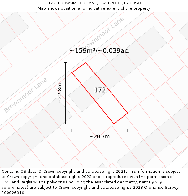 172, BROWNMOOR LANE, LIVERPOOL, L23 9SQ: Plot and title map