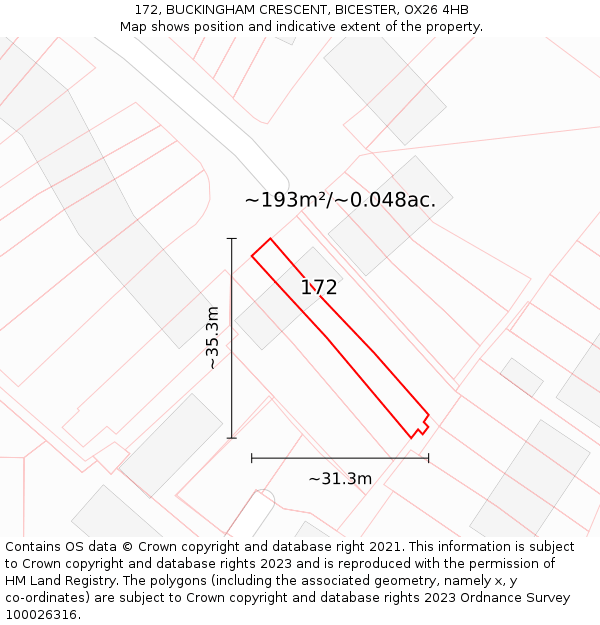 172, BUCKINGHAM CRESCENT, BICESTER, OX26 4HB: Plot and title map
