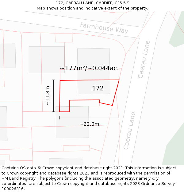 172, CAERAU LANE, CARDIFF, CF5 5JS: Plot and title map