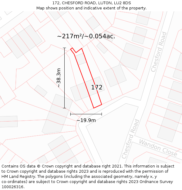 172, CHESFORD ROAD, LUTON, LU2 8DS: Plot and title map