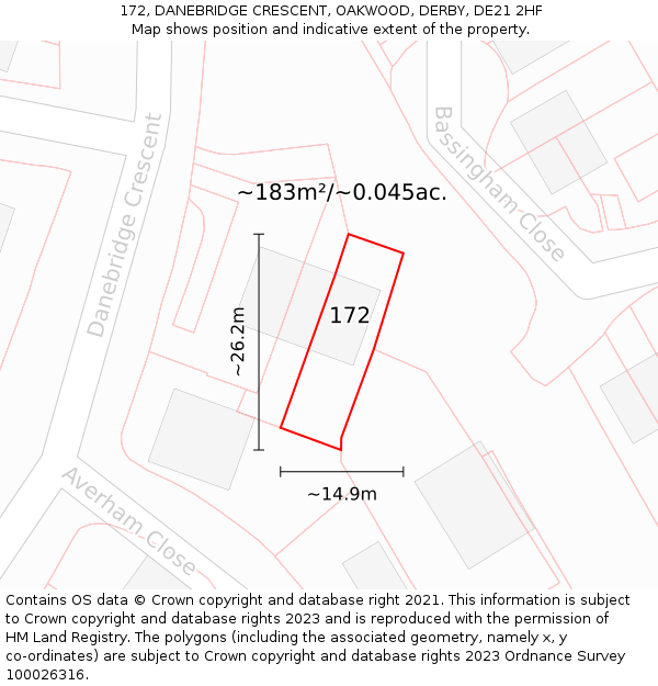 172, DANEBRIDGE CRESCENT, OAKWOOD, DERBY, DE21 2HF: Plot and title map