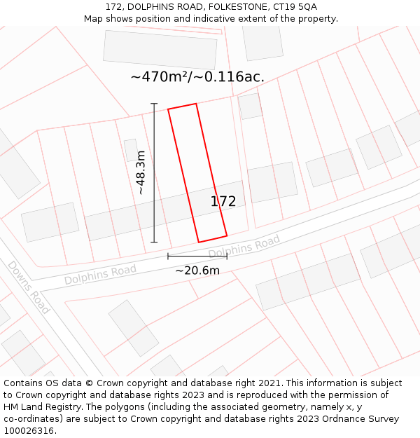 172, DOLPHINS ROAD, FOLKESTONE, CT19 5QA: Plot and title map