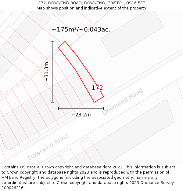 172, DOWNEND ROAD, DOWNEND, BRISTOL, BS16 5EB: Plot and title map