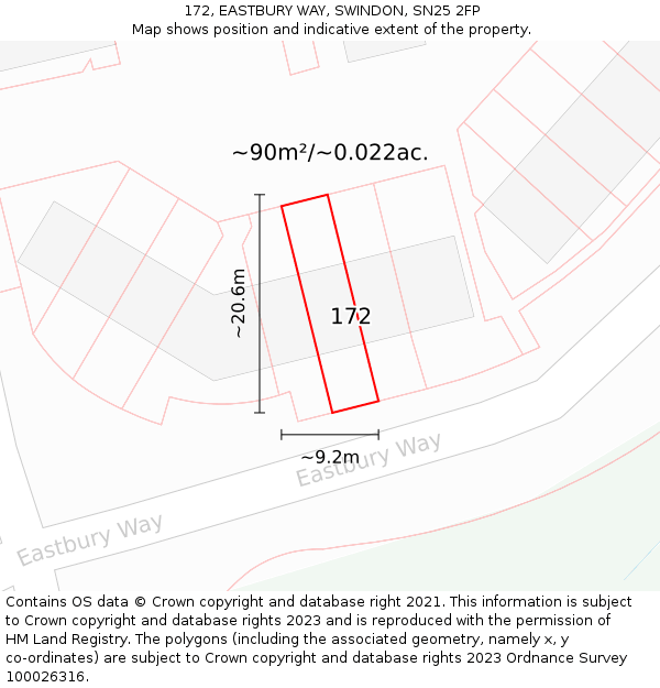 172, EASTBURY WAY, SWINDON, SN25 2FP: Plot and title map