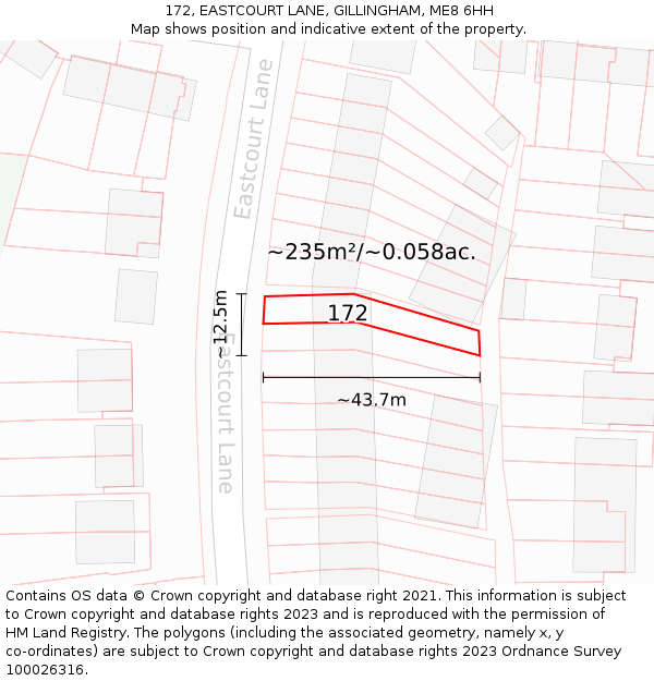 172, EASTCOURT LANE, GILLINGHAM, ME8 6HH: Plot and title map