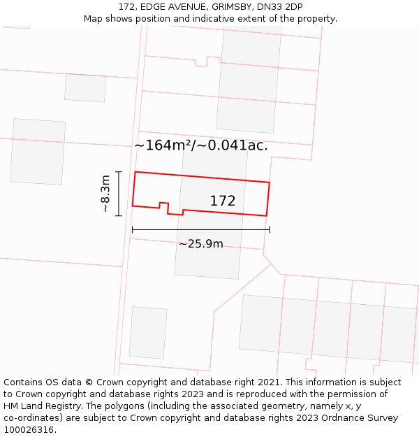 172, EDGE AVENUE, GRIMSBY, DN33 2DP: Plot and title map