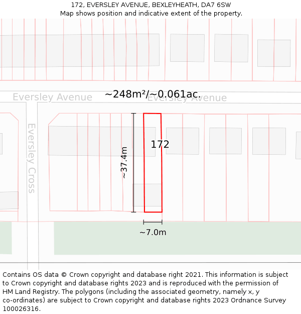 172, EVERSLEY AVENUE, BEXLEYHEATH, DA7 6SW: Plot and title map