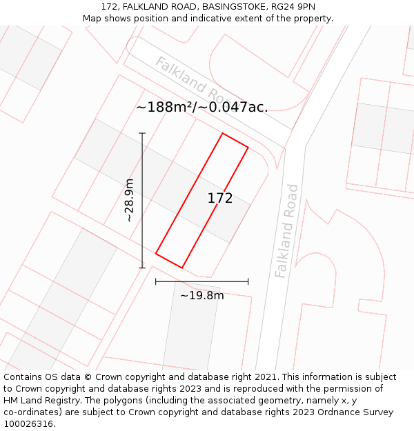 172, FALKLAND ROAD, BASINGSTOKE, RG24 9PN: Plot and title map