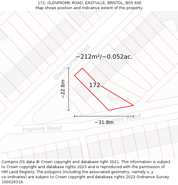 172, GLENFROME ROAD, EASTVILLE, BRISTOL, BS5 6XE: Plot and title map