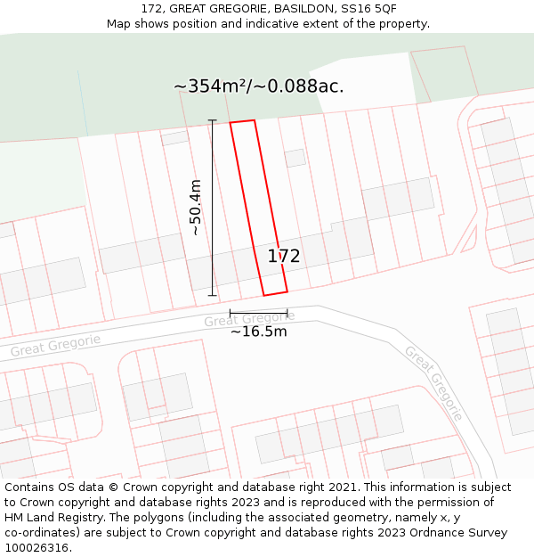 172, GREAT GREGORIE, BASILDON, SS16 5QF: Plot and title map