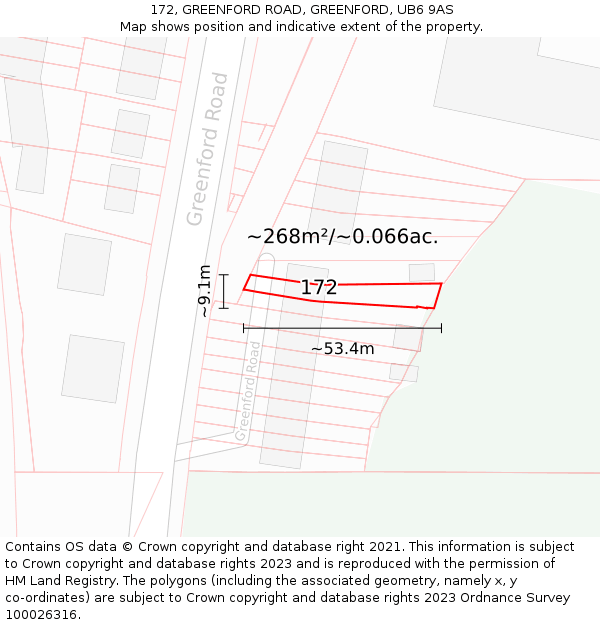 172, GREENFORD ROAD, GREENFORD, UB6 9AS: Plot and title map