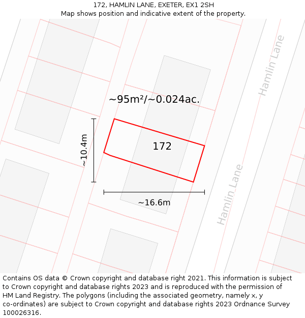 172, HAMLIN LANE, EXETER, EX1 2SH: Plot and title map