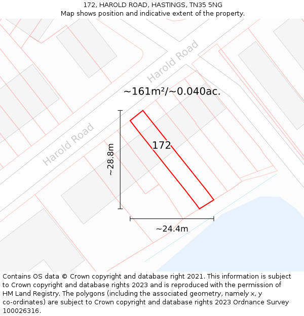 172, HAROLD ROAD, HASTINGS, TN35 5NG: Plot and title map