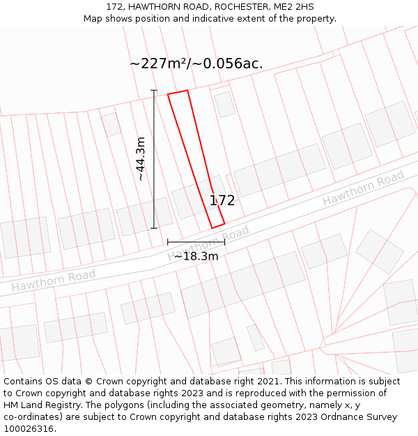 172, HAWTHORN ROAD, ROCHESTER, ME2 2HS: Plot and title map