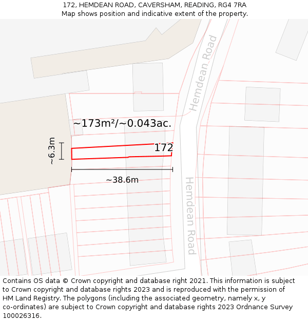 172, HEMDEAN ROAD, CAVERSHAM, READING, RG4 7RA: Plot and title map