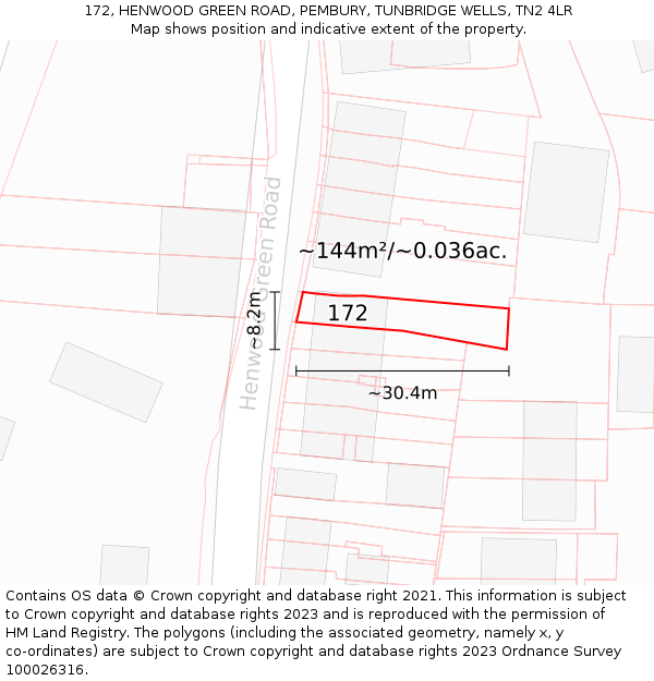 172, HENWOOD GREEN ROAD, PEMBURY, TUNBRIDGE WELLS, TN2 4LR: Plot and title map