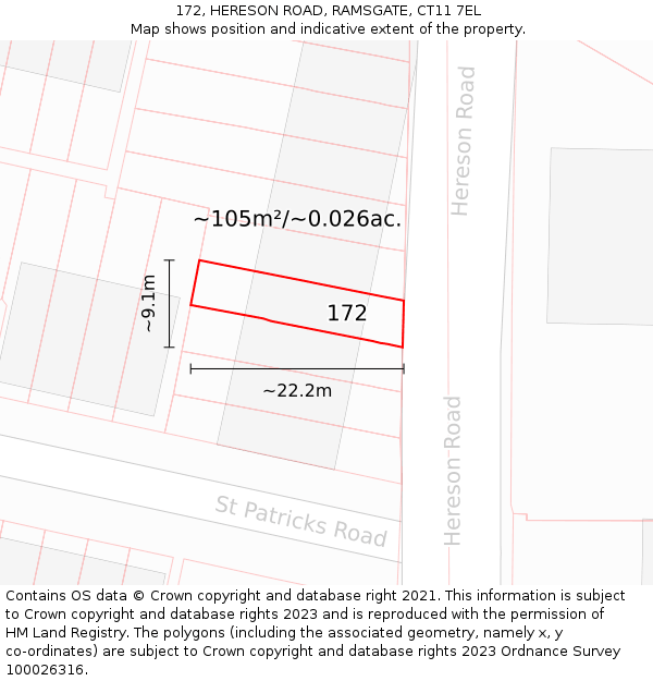 172, HERESON ROAD, RAMSGATE, CT11 7EL: Plot and title map