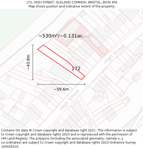 172, HIGH STREET, OLDLAND COMMON, BRISTOL, BS30 9TA: Plot and title map