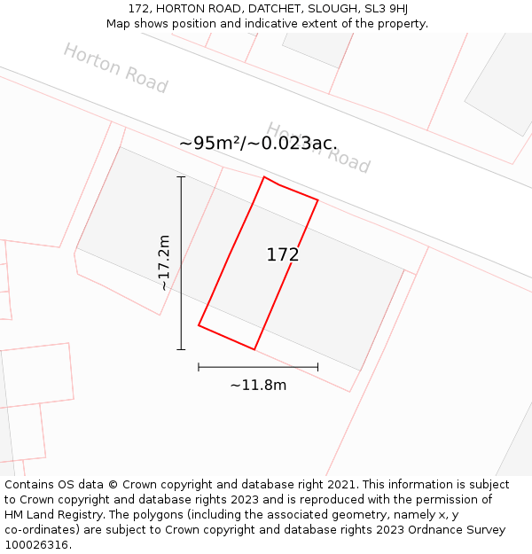 172, HORTON ROAD, DATCHET, SLOUGH, SL3 9HJ: Plot and title map