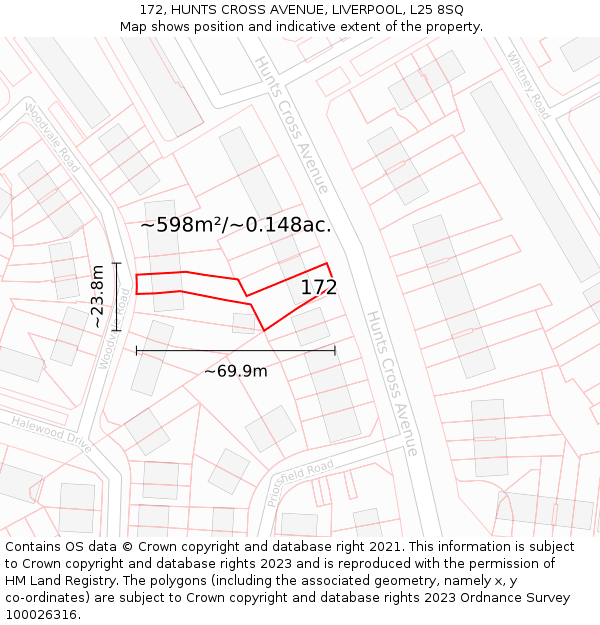 172, HUNTS CROSS AVENUE, LIVERPOOL, L25 8SQ: Plot and title map