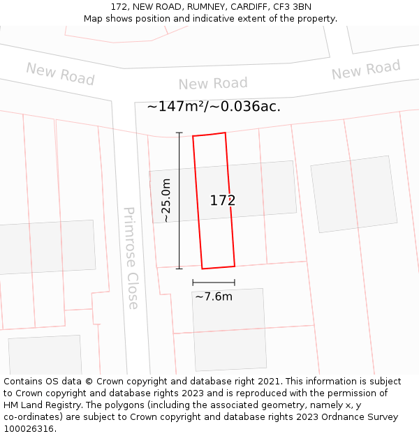 172, NEW ROAD, RUMNEY, CARDIFF, CF3 3BN: Plot and title map