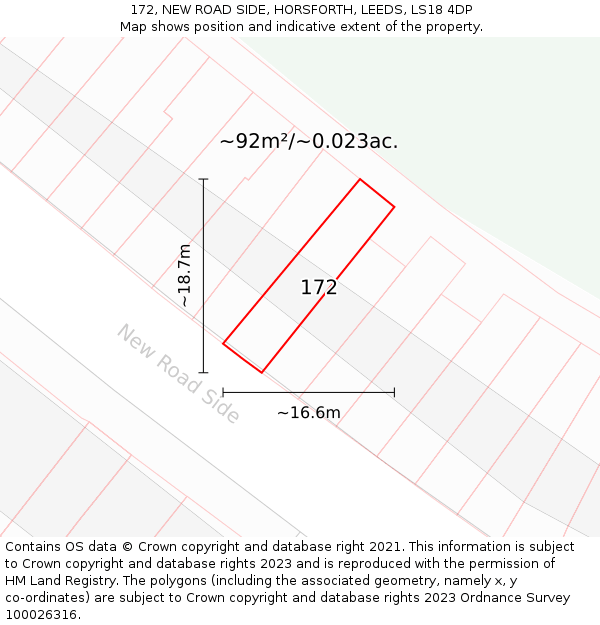 172, NEW ROAD SIDE, HORSFORTH, LEEDS, LS18 4DP: Plot and title map